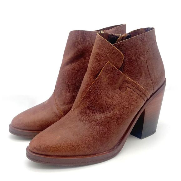 KDB Kelsi Dagger Brooklyn Watchman Booties Brown Leather Block Heel Size 8.5 - Picture 2 of 13